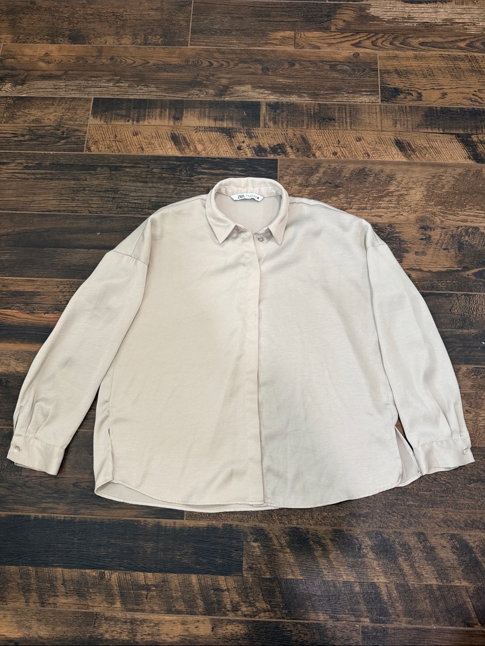 Zara Neutral Beige Button-Down Women's Shirt